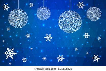 Light BLUE vector christmas polygon background. Low poly Illustration consisting of triangles with snowflakes. Texture, seamless background of New Year celebration.
