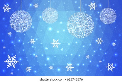 Light BLUE vector christmas polygon background. Low poly Illustration consisting of triangles with snowflakes. Texture, seamless background of New Year celebration.