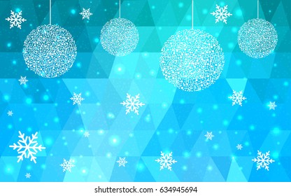 Light Blue vector christmas polygon background. Low poly Illustration consisting of triangles with snowflakes. Texture, seamless background of New Year celebration.