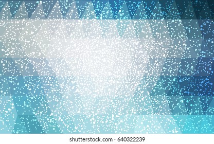 Light BLUE vector christmas polygon background. Low poly Illustration consisting of triangles with snowflakes. Texture background of New Year celebration.