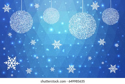 Light BLUE vector christmas polygon background. Low poly Illustration consisting of triangles with snowflakes. Texture, seamless background of New Year celebration.