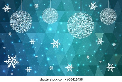 Light BLUE vector christmas polygon background. Low poly Illustration consisting of triangles with snowflakes. Texture, seamless background of New Year celebration.
