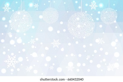 Light BLUE vector christmas polygon background. Low poly Illustration consisting of triangles with snowflakes. Texture, seamless background of New Year celebration.