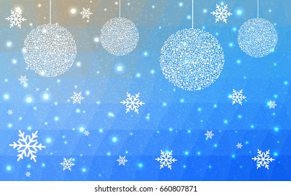Light BLUE vector christmas polygon background. Low poly Illustration consisting of triangles with snowflakes. Texture, seamless background of New Year celebration.