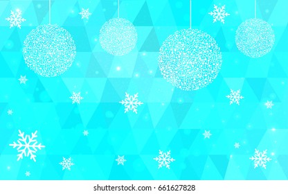 Light BLUE vector christmas polygon background. Low poly Illustration consisting of triangles with snowflakes. Texture, seamless background of New Year celebration.