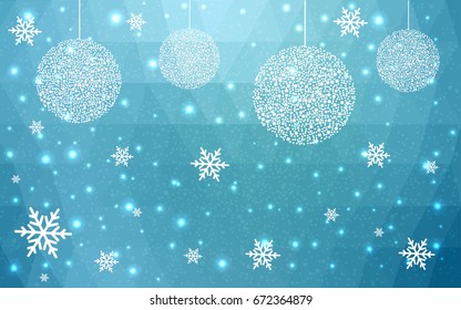 Light BLUE vector christmas polygon background. Low poly Illustration consisting of triangles with snowflakes. Texture, seamless background of New Year celebration.