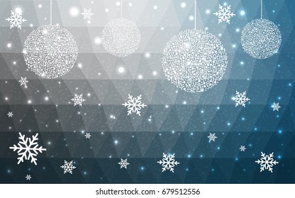 Light BLUE vector christmas polygon background. Low poly Illustration consisting of triangles with snowflakes. Texture, seamless background of New Year celebration.