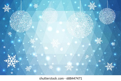 Light BLUE vector christmas polygon background. Low poly Illustration consisting of triangles with snowflakes. Texture, seamless background of New Year celebration.