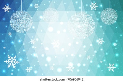 Light BLUE vector christmas polygon background. Low poly Illustration consisting of triangles with snowflakes. Texture, seamless background of New Year celebration.