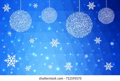 Light BLUE vector christmas polygon background. Low poly Illustration consisting of triangles with snowflakes. Texture, seamless background of New Year celebration.