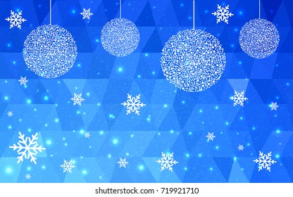 Light BLUE vector christmas polygon background. Low poly Illustration consisting of triangles with snowflakes. Texture, seamless background of New Year celebration.