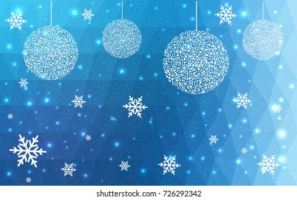 Light BLUE vector christmas polygon background. Low poly Illustration consisting of triangles with snowflakes. Texture, seamless background of New Year celebration.