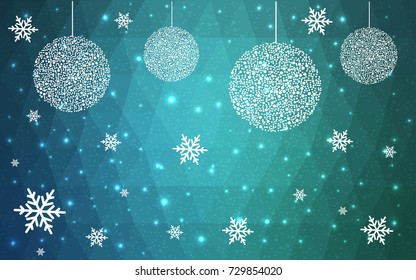 Light BLUE vector christmas polygon background. Low poly Illustration consisting of triangles with snowflakes. Texture, seamless background of New Year celebration.