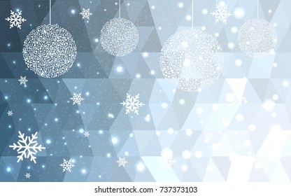 Light BLUE vector christmas polygon background. Low poly Illustration consisting of triangles with snowflakes. Texture, seamless background of New Year celebration.