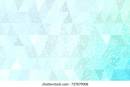 Light BLUE vector christmas polygon background. Low poly Illustration consisting of triangles with snowflakes. Texture background of New Year celebration.