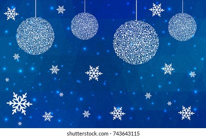 Light BLUE vector christmas polygon background. Low poly Illustration consisting of triangles with snowflakes. Texture, seamless background of New Year celebration.