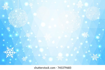 Light BLUE vector christmas polygon background. Low poly Illustration consisting of triangles with snowflakes. Texture, seamless background of New Year celebration.