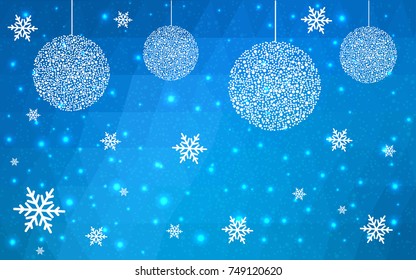 Light BLUE vector christmas polygon background. Low poly Illustration consisting of triangles with snowflakes. Texture, seamless background of New Year celebration.