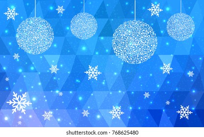 Light BLUE vector christmas polygon background. Low poly Illustration consisting of triangles with snowflakes. Texture, seamless background of New Year celebration.