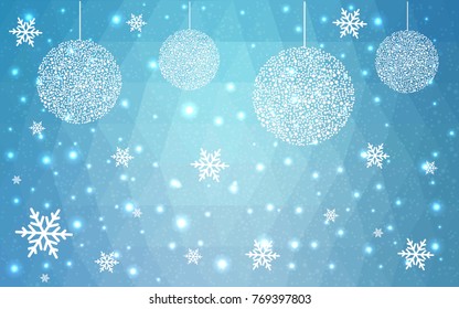 Light BLUE vector christmas polygon background. Low poly Illustration consisting of triangles with snowflakes. Texture, seamless background of New Year celebration.