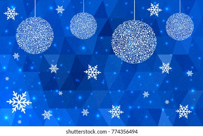Light BLUE vector christmas polygon background. Low poly Illustration consisting of triangles with snowflakes. Texture, seamless background of New Year celebration.