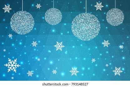 Light BLUE vector christmas polygon background. Low poly Illustration consisting of triangles with snowflakes. Texture, seamless background of New Year celebration.