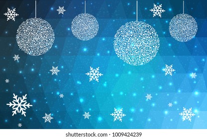 Light BLUE vector christmas postcard low polygon background. Illustration consisting of triangles. Abstract triangular polygonal origami or crystal design of New Year celebration.