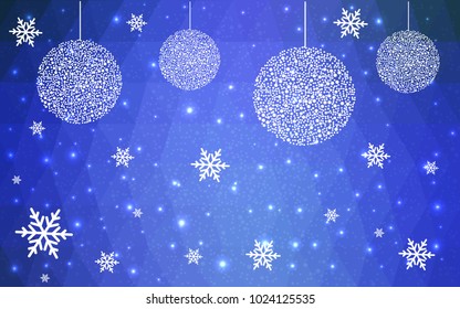 Light BLUE vector christmas postcard low polygon background. Illustration consisting of triangles. Abstract triangular polygonal origami or crystal design of New Year celebration.