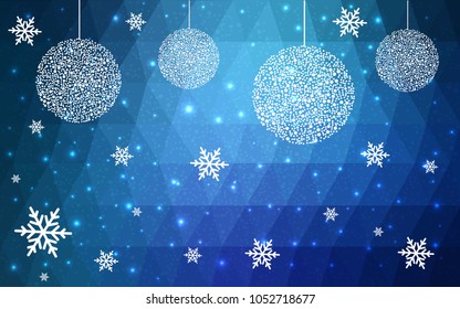 Light BLUE vector christmas postcard low polygon background. Illustration consisting of triangles. Abstract triangular polygonal origami or crystal design of New Year celebration.