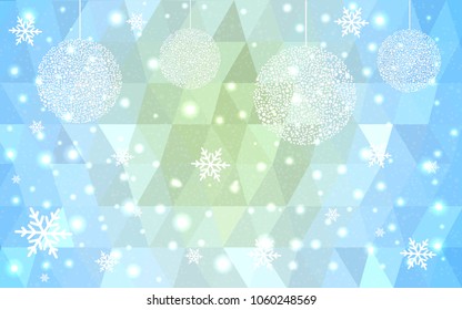 Light BLUE vector christmas postcard low polygon background. Illustration consisting of triangles. Abstract triangular polygonal origami or crystal design of New Year celebration.
