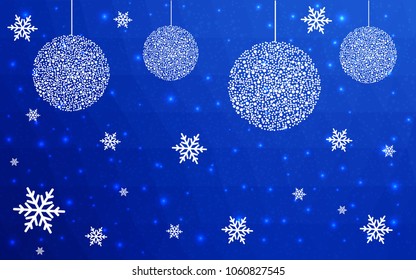 Light BLUE vector christmas postcard low polygon background. Illustration consisting of triangles. Abstract triangular polygonal origami or crystal design of New Year celebration.