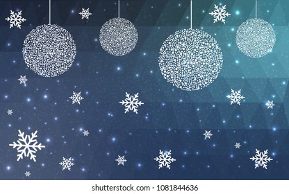 Light BLUE vector christmas postcard low polygon background. Illustration consisting of triangles. Abstract triangular polygonal origami or crystal design of New Year celebration.