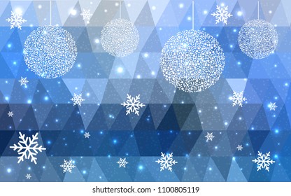 Light BLUE vector christmas postcard low polygon background. Illustration consisting of triangles. Abstract triangular polygonal origami or crystal design of New Year celebration.