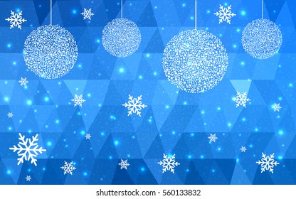 Light BLUE vector christmas postcard low polygon background. Illustration consisting of triangles. Abstract triangular polygonal origami or crystal design of New Year celebration.