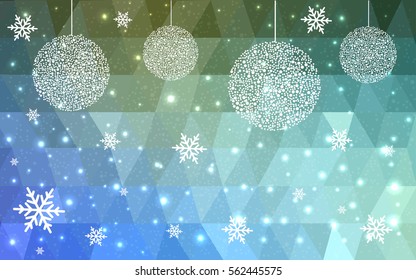 Light BLUE vector christmas postcard low polygon background. Illustration consisting of triangles. Abstract triangular polygonal origami or crystal design of New Year celebration.