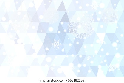 Light blue vector christmas postcard low polygon background. Illustration consisting of triangles. Abstract triangular polygonal origami or crystal design of New Year celebration.
