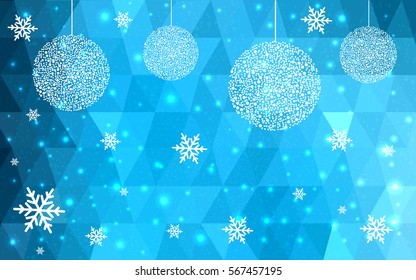 Light blue vector christmas postcard low polygon background. Illustration consisting of triangles. Abstract triangular polygonal origami or crystal design of New Year celebration.