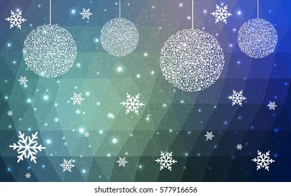Light BLUE vector christmas postcard low polygon background. Illustration consisting of triangles. Abstract triangular polygonal origami or crystal design of New Year celebration.