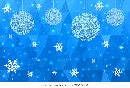 Light BLUE vector christmas postcard low polygon background. Illustration consisting of triangles. Abstract triangular polygonal origami or crystal design of New Year celebration.