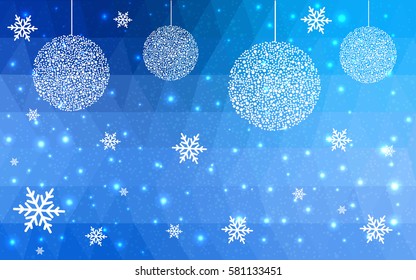 Light BLUE vector christmas postcard low polygon background. Illustration consisting of triangles. Abstract triangular polygonal origami or crystal design of New Year celebration.