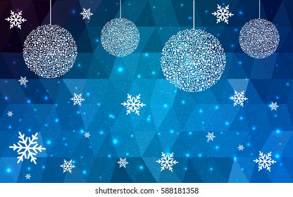 Light BLUE vector christmas postcard low polygon background. Illustration consisting of triangles. Abstract triangular polygonal origami or crystal design of New Year celebration.