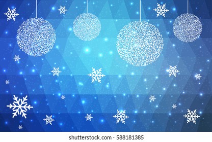 Light BLUE vector christmas postcard low polygon background. Illustration consisting of triangles. Abstract triangular polygonal origami or crystal design of New Year celebration.