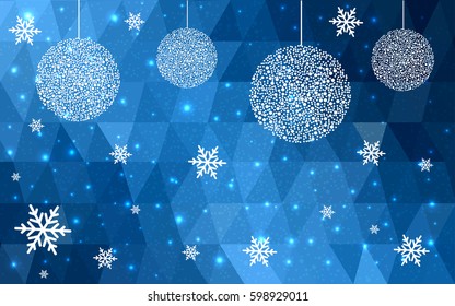 Light blue vector christmas postcard low polygon background. Illustration consisting of triangles. Abstract triangular polygonal origami or crystal design of New Year celebration.