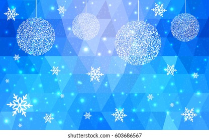 Light BLUE vector christmas postcard low polygon background. Illustration consisting of triangles. Abstract triangular polygonal origami or crystal design of New Year celebration.