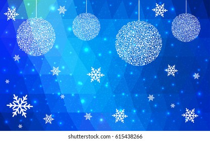 Light BLUE vector christmas postcard low polygon background. Illustration consisting of triangles. Abstract triangular polygonal origami or crystal design of New Year celebration.