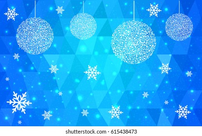 Light BLUE vector christmas postcard low polygon background. Illustration consisting of triangles. Abstract triangular polygonal origami or crystal design of New Year celebration.