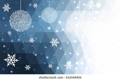 Light BLUE vector christmas postcard low polygon background. Illustration consisting of triangles. Abstract triangular polygonal origami or crystal design of New Year celebration.