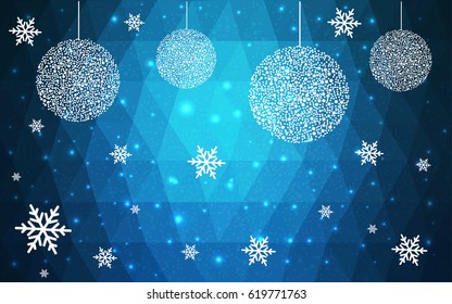 Light BLUE vector christmas postcard low polygon background. Illustration consisting of triangles. Abstract triangular polygonal origami or crystal design of New Year celebration.
