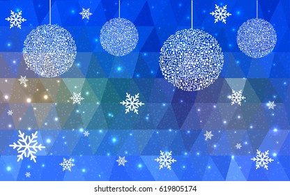 Light BLUE vector christmas postcard low polygon background. Illustration consisting of triangles. Abstract triangular polygonal origami or crystal design of New Year celebration.