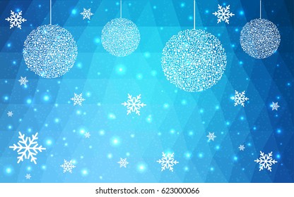 Light Blue vector christmas postcard low polygon background. Illustration consisting of triangles. Abstract triangular polygonal origami or crystal design of New Year celebration.